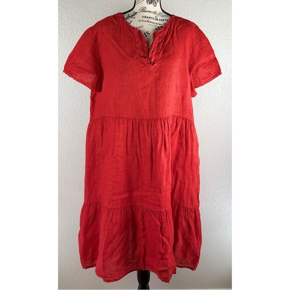 Giusy Women’s Dress Red 100% Linen Tiered Short Sleeve Shift, size XL - Picture 2 of 10